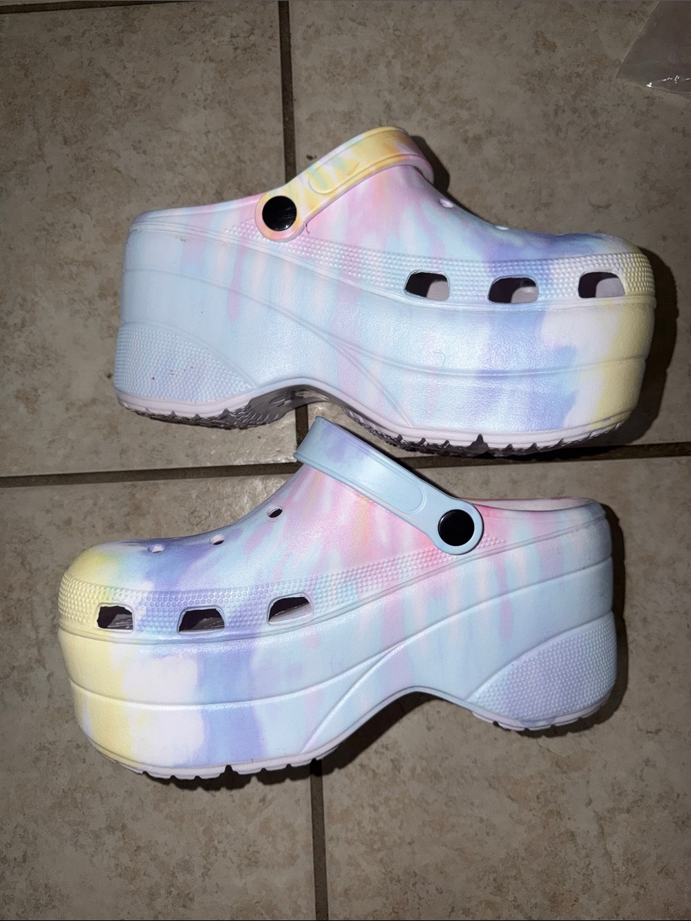 Platform Clog Mules in Pastel Tie-Dye